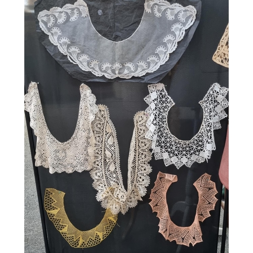 345 - Collection of antique mostly hand made lace collars and cuffs 17th-20th Century to include: a glazed... 