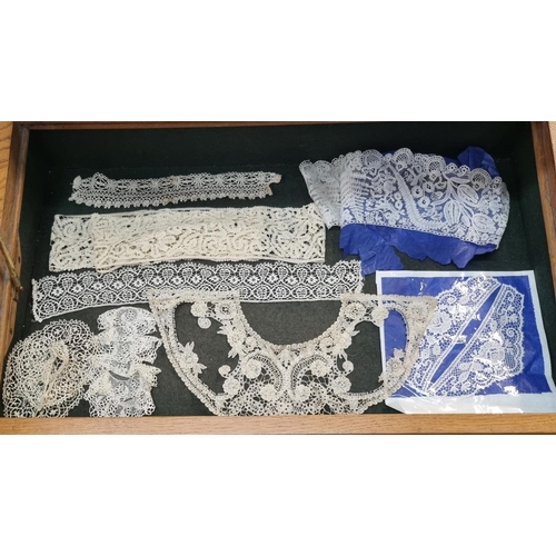 345 - Collection of antique mostly hand made lace collars and cuffs 17th-20th Century to include: a glazed... 