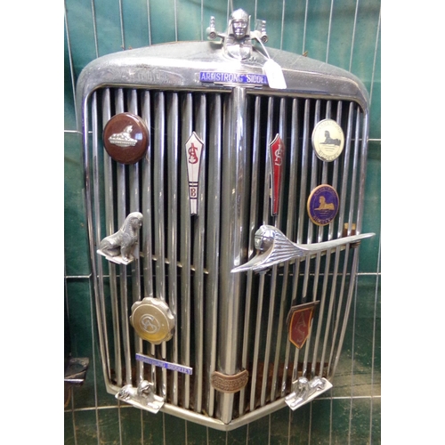 365 - Armstrong Siddeley chrome radiator grill featuring various badges and sphinx bonnet insignia.  Thirt... 