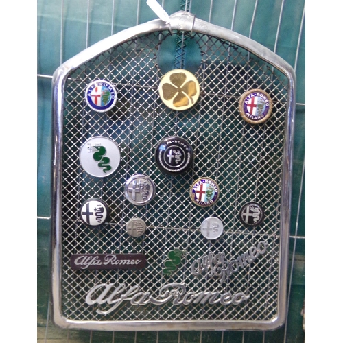 367 - Pre War Alfa Romeo chrome radiator grill set with a variety of assorted Alfa Romeo badges and script... 