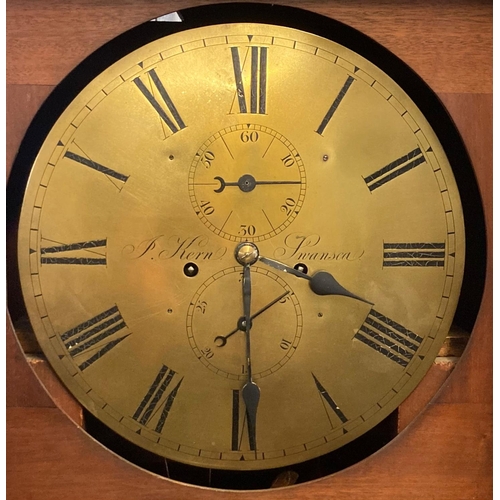 47 - 19th century Welsh mahogany eight day long case clock by J Kern of Swansea, the hood having geometri... 