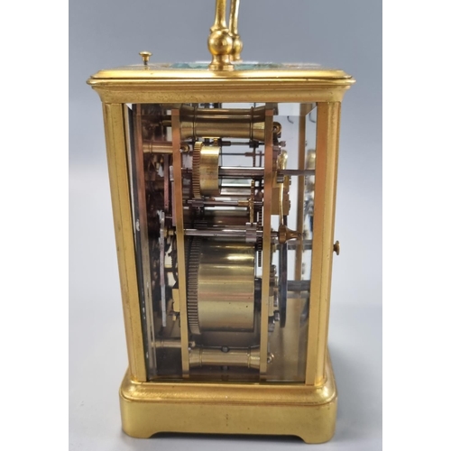 60 - Early 20th century French two train brass repeating alarm carriage clock marked 'Dawson & Son' to th... 