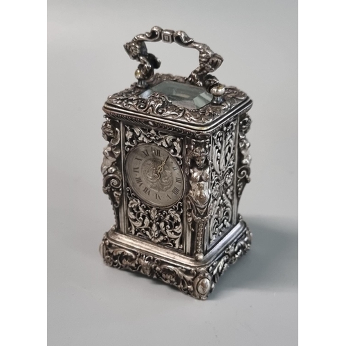 61 - Early 20th century Tiffany & Co of Paris rococo style miniature carriage clock, the case overall dec... 