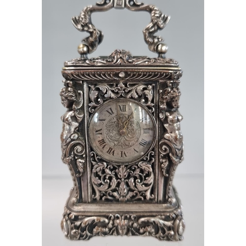 61 - Early 20th century Tiffany & Co of Paris rococo style miniature carriage clock, the case overall dec... 