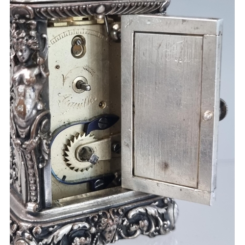 61 - Early 20th century Tiffany & Co of Paris rococo style miniature carriage clock, the case overall dec... 