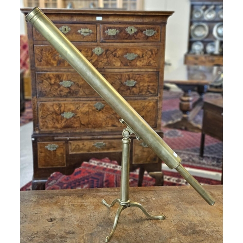 62 - 19th century all brass single drawer telescope by L P Cutts of London on a tri-form adjustable base,... 