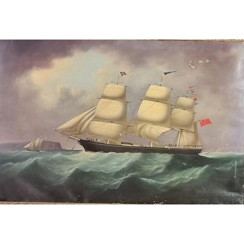 75 - 19th century British Marine School, study of the three masted sailing clipper Tasmanian, under near ... 