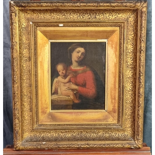 99 - After the Old Master,(Italian school,17th century), Madonna and Child, oils on canvas.  29x24cm appr... 