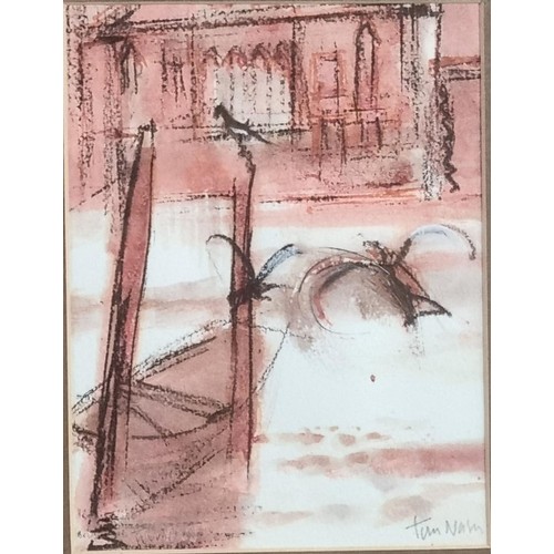 89 - Tom J Nash (Welsh born 1931), 'Edge - Venice', signed.  Pastels and watercolours.  19x14.5cm approx.... 