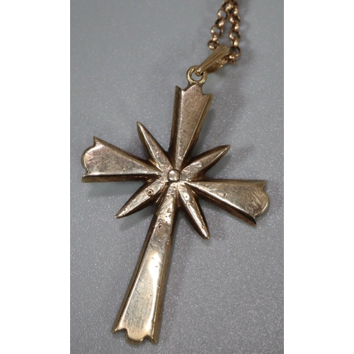 271 - 19th century diamond cross pendant on chain, possibly French, inset with 21 diamonds, unmarked.  The... 