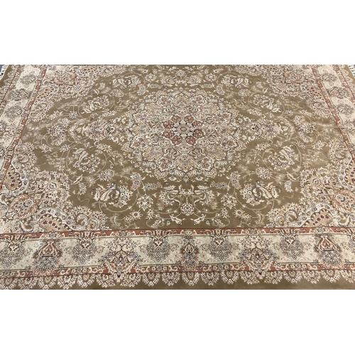 390 - Large beige ground full pile fine woven Persian floral and foliate carpet. 390 x 302cm approx.
(B.P.... 