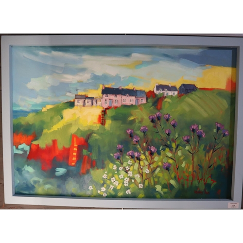 125 - Hazel Morris (Welsh contemporary), 'Aber Castle', oils on board.  Signed and dated.  55x81cm approx.... 