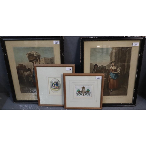 153 - Group of assorted furnishing pictures including two Cries of London prints and two other prints.  Fr... 