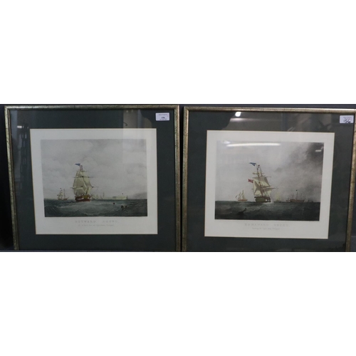 156 - After Walters, 'Homewood Bound' and 'Outward Bound' marine studies, coloured prints.  Images 24x31cm... 