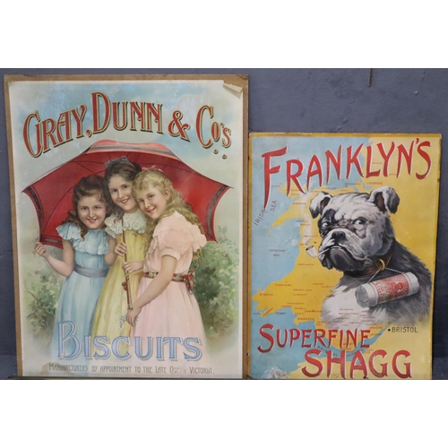 158 - Two mounted advertising posters, 'Gray, Dunn & Co's biscuits',  62x47cm approx. and' Franklyn's Supe...