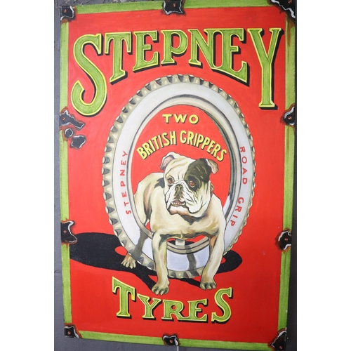 166 - vintage enamel sign  for 'Stepney Tyres', oils on canvas.  Modern.  75x50cm approx.  (B.P. 21% + VAT... 