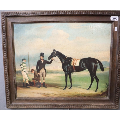 166A - After the 19th century British School, study of a racehorse with owner and jockey, coloured furnishi... 