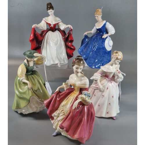 169 - Five Royal Doulton bone china figurines to include: 'Southern Belle', The Peggy Davies Collection 'C... 