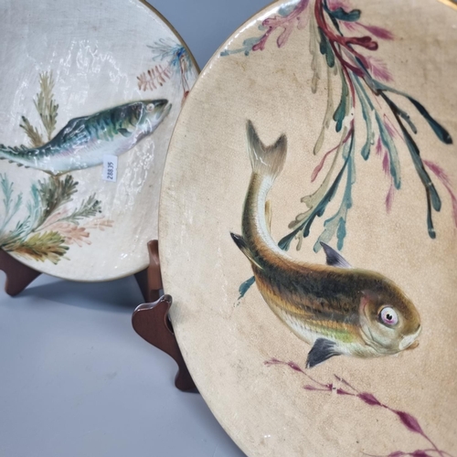 171 - Set of four Royal Worcester Victorian porcelain plates, hand painted and decorated with relief fish ... 