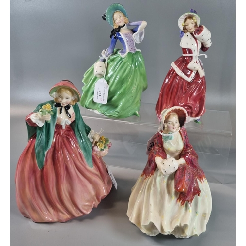 173 - Four Royal Doulton bone china figurines, to include: 'Christmas Morn', 'Autumn Breezes', 'Her Ladysh... 