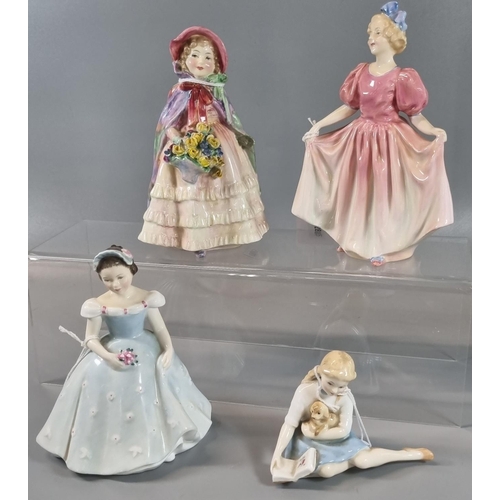 175 - Four Royal Doulton bone china figurines to include: 'the Bridesmaid', 'Granny's Shawl' HN1642, 'Swee... 