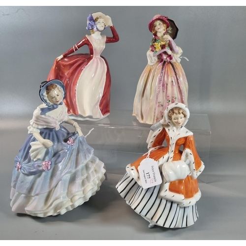 177 - Four Royal Doulton bone china figurines to include: 'Alice', 'Noelle', the Peggy Davies Collection '... 