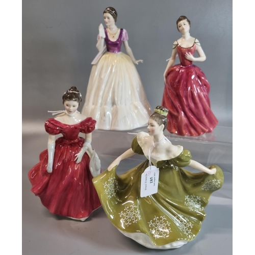 185 - Four Royal Doulton bone china figurines to include: 'Winsome', 'Innocence', 'Lynne' and 'Miranda'. (... 