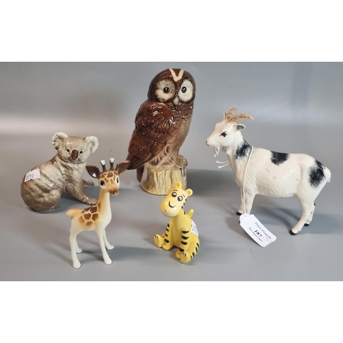 187 - Collection of china animals, to include: Whyte & Mackay Scotch Whisky tawny owl, Royal Doulton mount... 