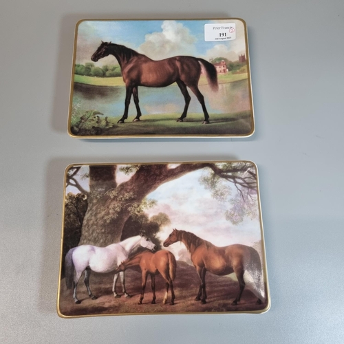 191 - Two Royal Worcester porcelain plaques, with transfer printed decoration of horses including Lord Bol... 