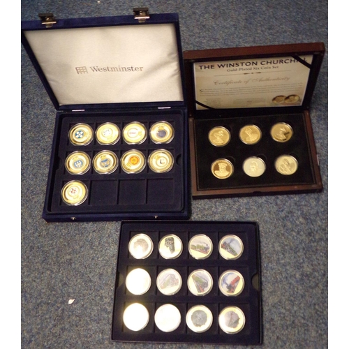 208 - Collection of coinage to include; the Winston Churchill gold plated six coin set, Westminster Royal ... 