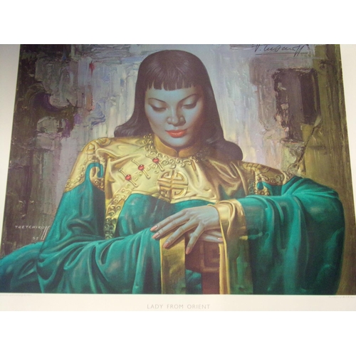 211 - Collection of posters and unframed artwork to include: 'Lady from Orient' by Tretchikoff, 'The Sword... 