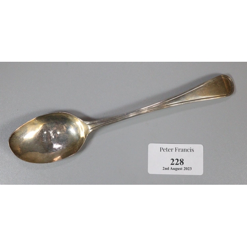 228 - 18th century silver spoon dated London 1796.  0.74 troy oz approx.  (B.P. 21% + VAT)