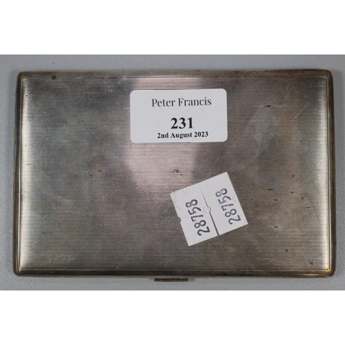 231 - Silver engine turned presentation cigarette case dated 1938. 5.9 troy oz. London hallmarks.  (B.P. 2... 