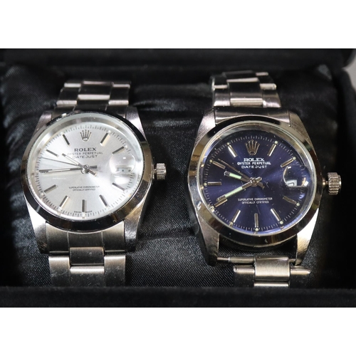 238 - Two facsimile gents wristwatches with a watch strap in watch box (reproductions).  (B.P. 21% + VAT)