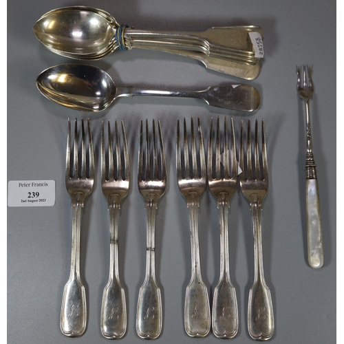 239 - Bag of silver forks and spoons.  22.7 troy oz approx.  (B.P. 21% + VAT)