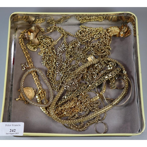 242 - Tin box comprising assorted costume jewellery: bangles, pendants, necklaces etc.  (B.P. 21% + VAT)