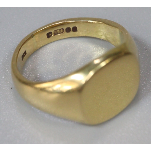 248 - 18ct gold gents signet ring.  Size G.  5.4g approx.  (B.P. 21% + VAT)