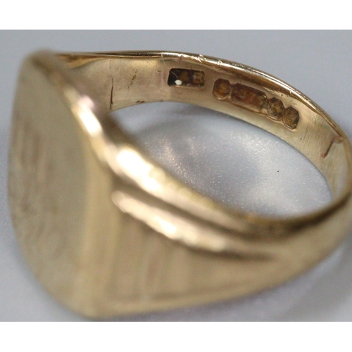 261 - 9ct gold signet ring with monogram.  6.4g approx.   (B.P. 21% + VAT)