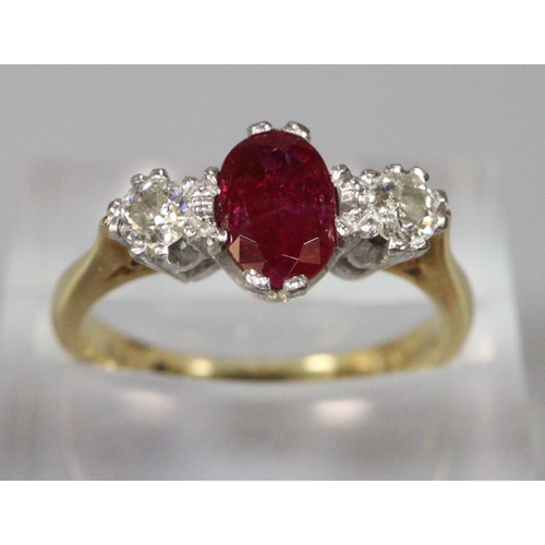 267 - 18ct gold diamond and ruby ring.  Size K.  3.5g approx.  (B.P. 21% + VAT)