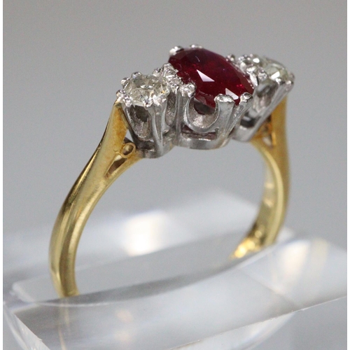 267 - 18ct gold diamond and ruby ring.  Size K.  3.5g approx.  (B.P. 21% + VAT)