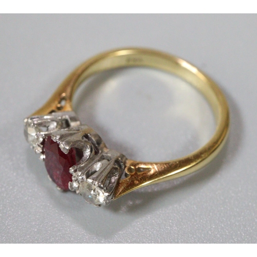 267 - 18ct gold diamond and ruby ring.  Size K.  3.5g approx.  (B.P. 21% + VAT)