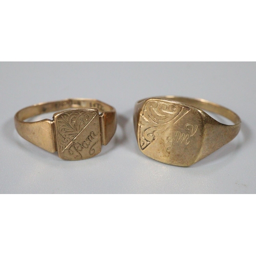 273 - Two 9ct gold signet rings.  3.8g approx.  (B.P. 21% + VAT)