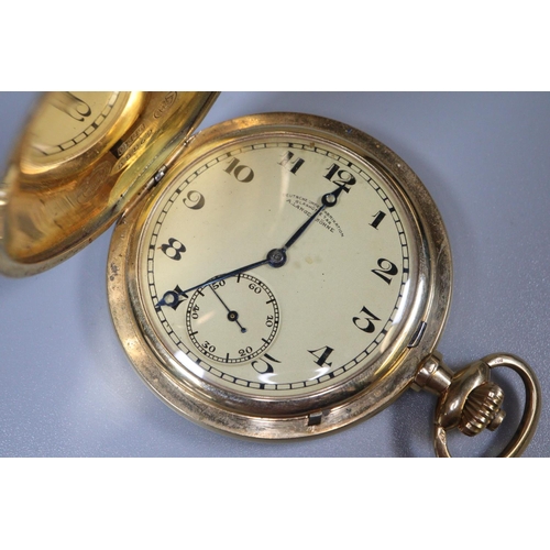 305 - 14ct gold German full Hunter slim keyless  pocket watch, having Arabic face with seconds dial, marke... 