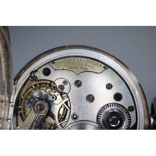 306 - 19th century continental silver half hunter keyless lever pocket watch, the movement marked 'J Dwerr... 