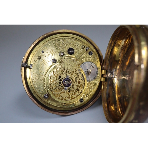 307 - 18th/Early 19th century gilt metal pair cased pocket watch, the verge movement marked 'William March... 