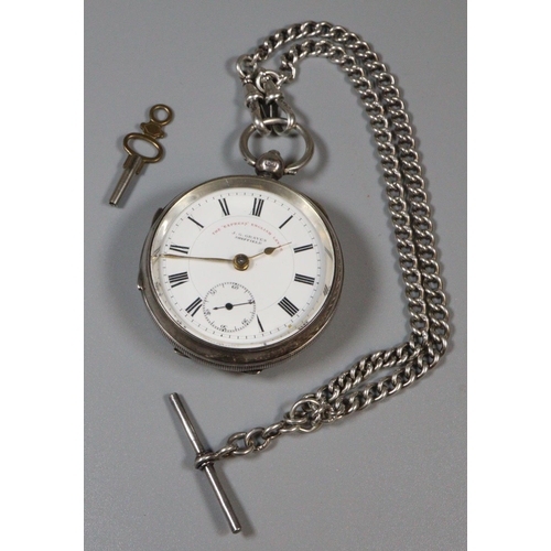 308 - Silver key wind English lever open faced pocket watch by J G Graves,  Sheffield, having Roman face w... 