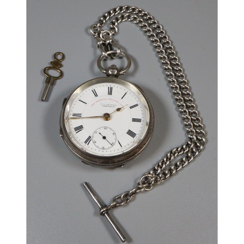 308 - Silver key wind English lever open faced pocket watch by J G Graves,  Sheffield, having Roman face w... 