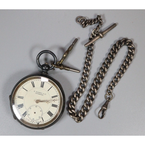 310 - Silver keyless lever open faced pocket watch with Roman face and seconds dial, together with a silve... 