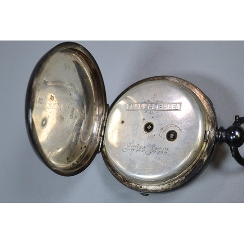 310 - Silver keyless lever open faced pocket watch with Roman face and seconds dial, together with a silve... 