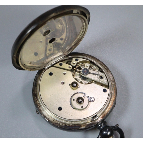 310 - Silver keyless lever open faced pocket watch with Roman face and seconds dial, together with a silve... 